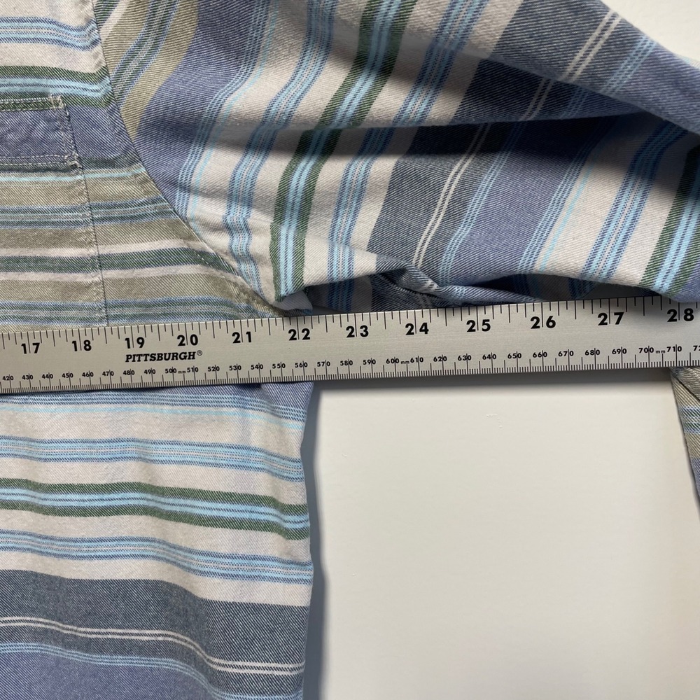 Tommy Bahama Size L Blue Green Striped Long Sleeve Cotton Flannel Twill Shirt - Picture 5 of 8